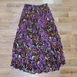 Purple and Green Pleated Tiered Maxi Skirt